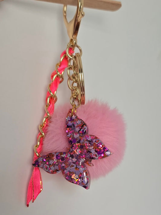 Porte-clé / Papillon rose