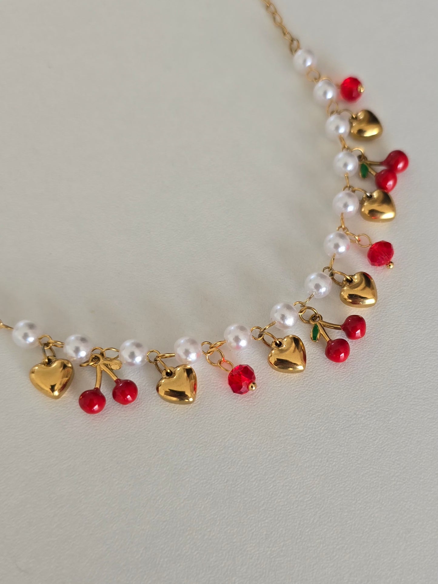 Bracelet en acier inoxydable perles blanches cerises