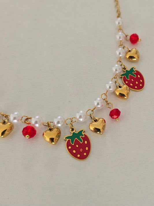 Bracelet en acier inoxydable fraises et cœurs