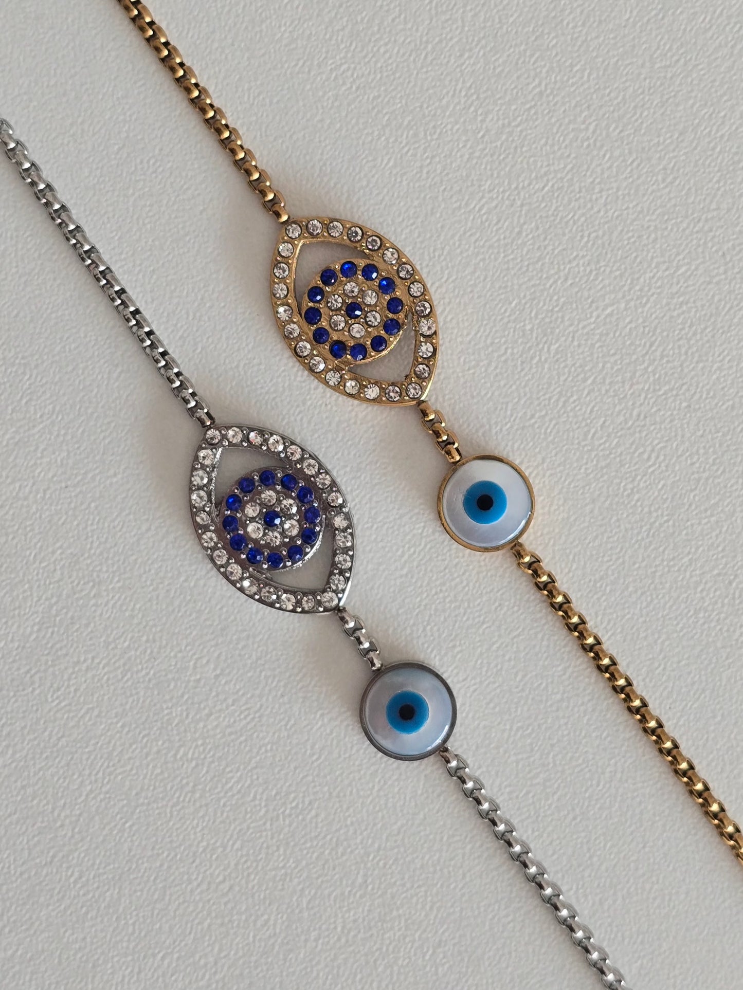bracelet acier inoxydable oeil protecteur strass