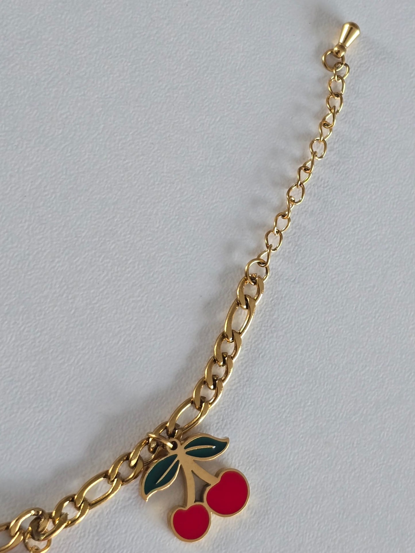 Bijou femme en acier inoxydable en acier inoxydable, bracelet cerises émaillées et perles colorés