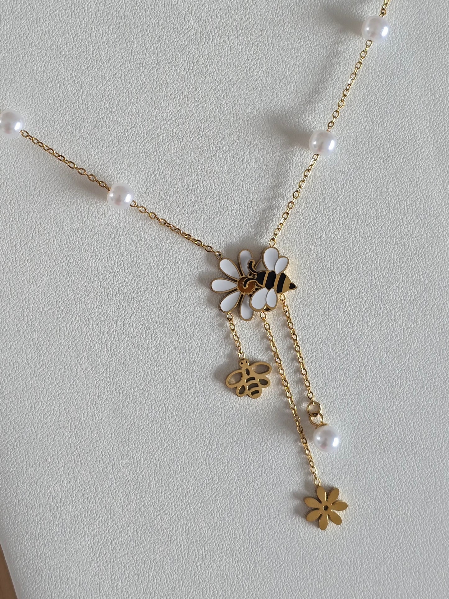collier ras de cou en acier inoxydable avec charms fleurs et abeille