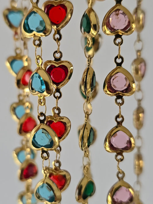 bijou romantique acier inoxydable doré avec pendentifs coeurs rouge