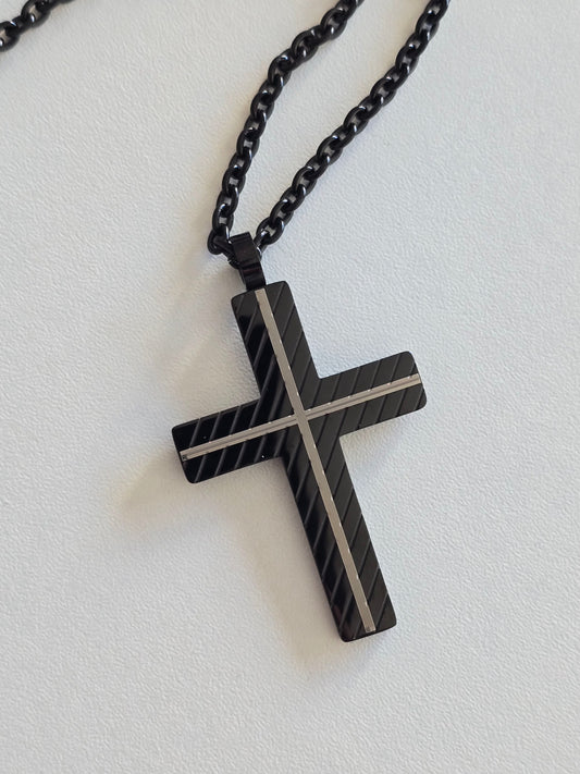 collier homme Élite en acier inoxydable noir avec pendentif croix design