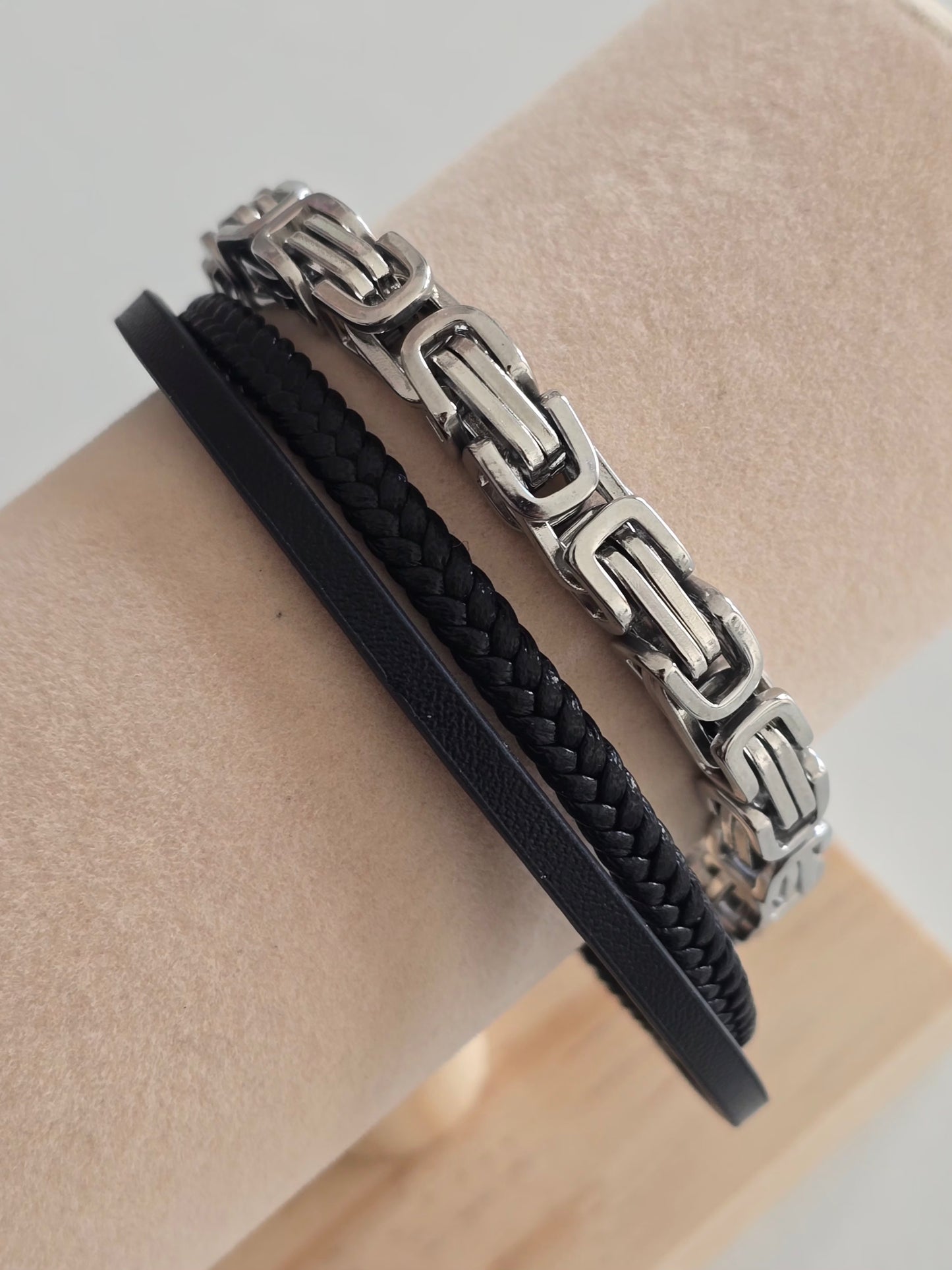 Bracelet Fusion élégant pour homme avec cuir tressé