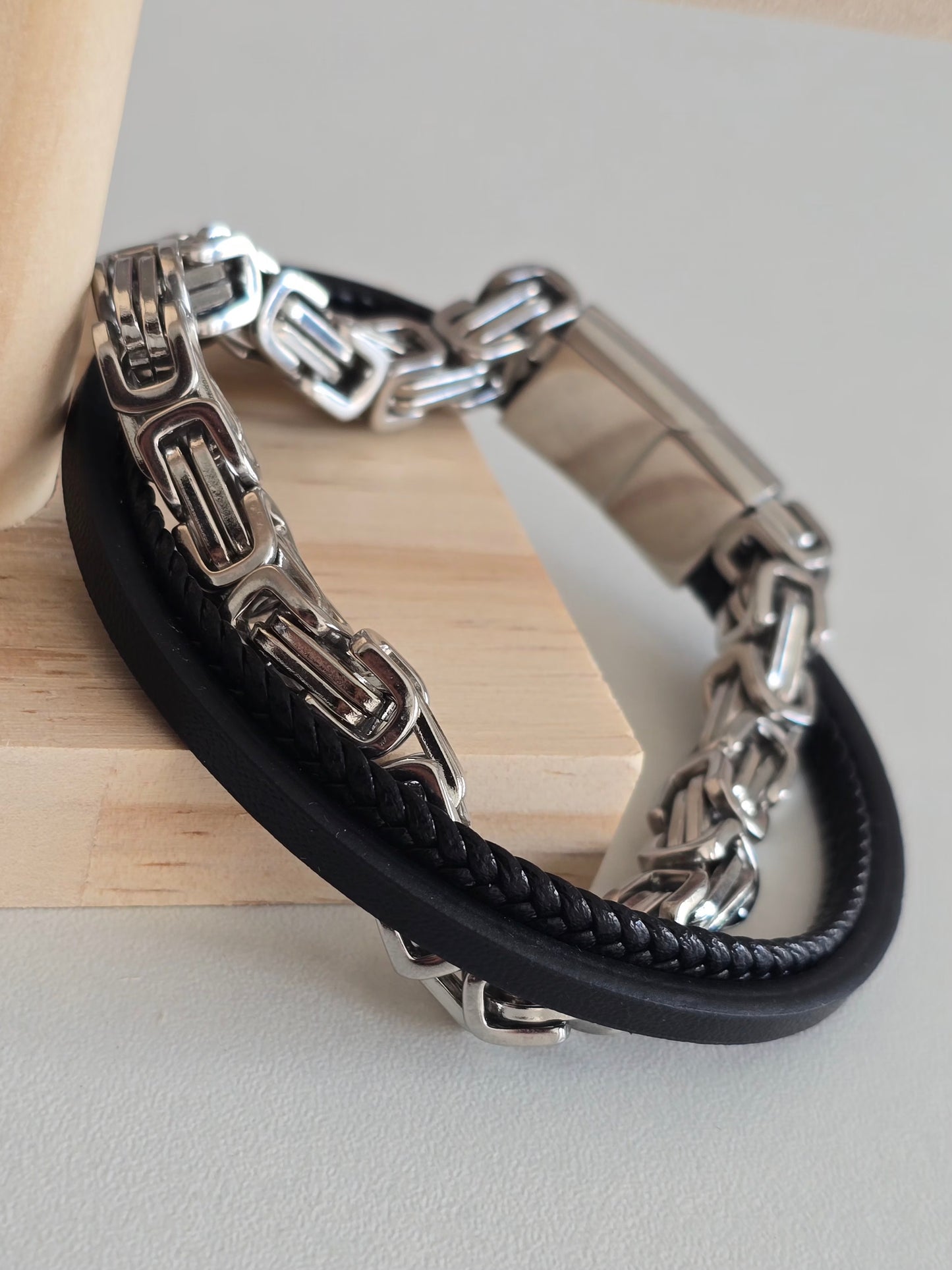 Bracelet Fusion design urbain acier inoxydable et cuir