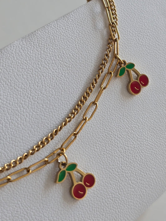 bracelet de cheville Cerisia en acier inoxydable doré avec double chaîne