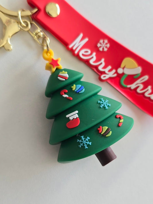 accessoire festif Merry, grand porte-clés sapin vert en silicone