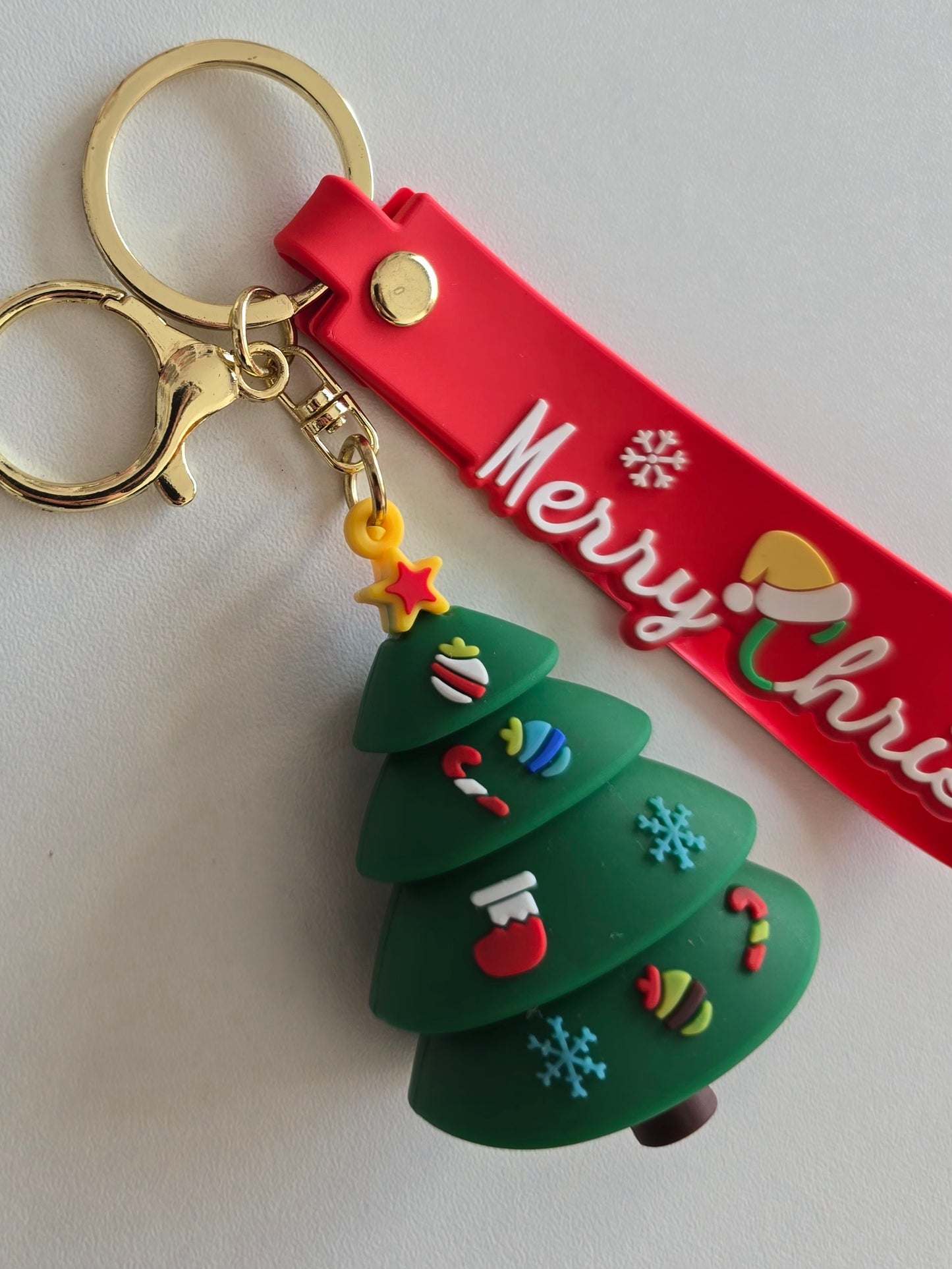 porte-clés original de noël Merry avec anneau et mousqueton doré