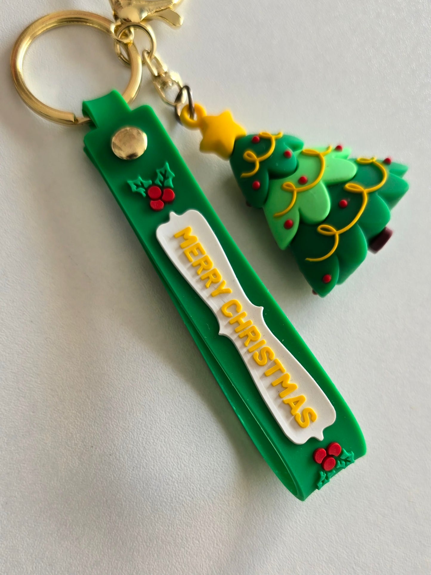porte-clés de Noël Holly avec anneau doré et mousqueton pratique