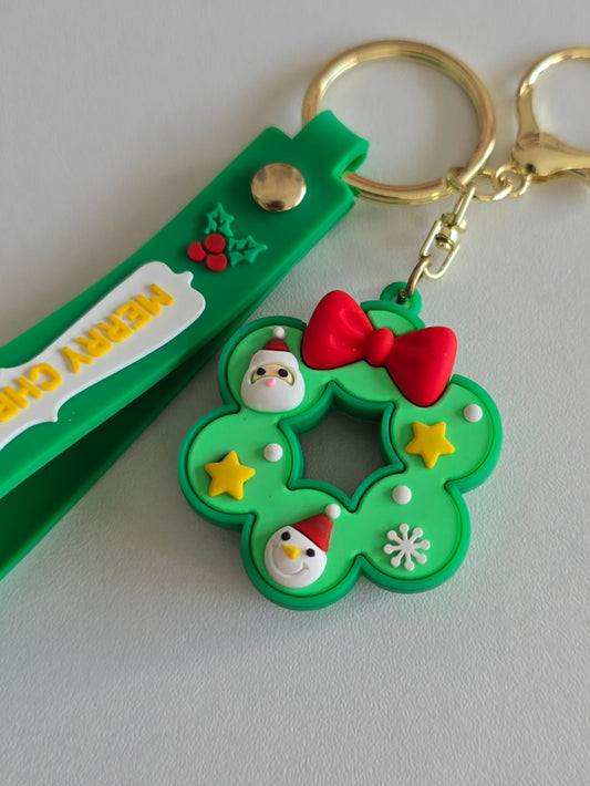 porte-clés original de noël avec couronne verte et mousqueton doré