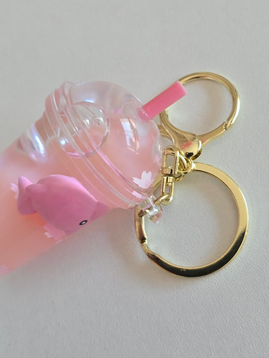 porte-clé fantaisie rose transparent avec dauphin mignon