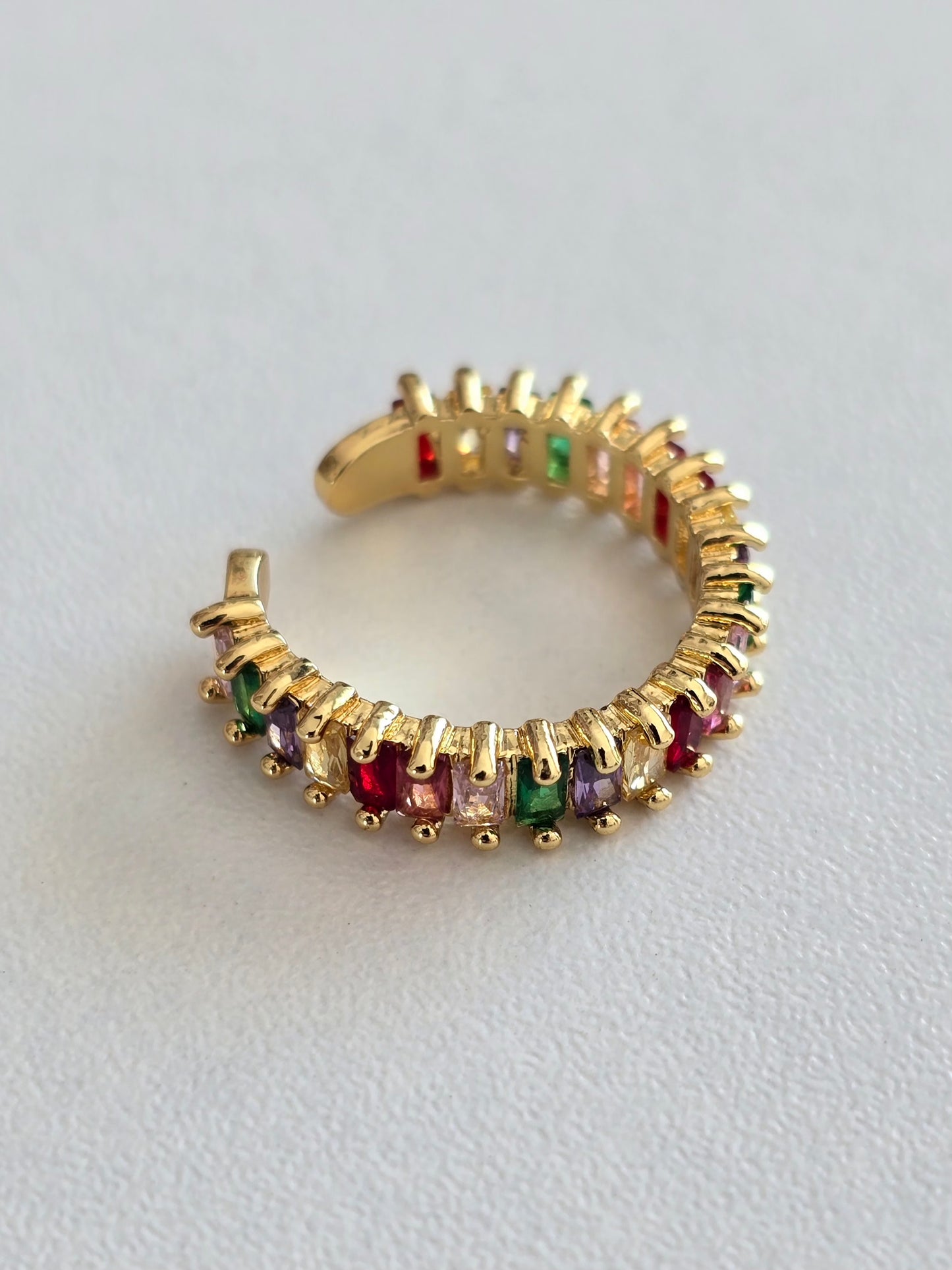 Bague ajustable en acier inoxydable doré ornée de pierres multicolores