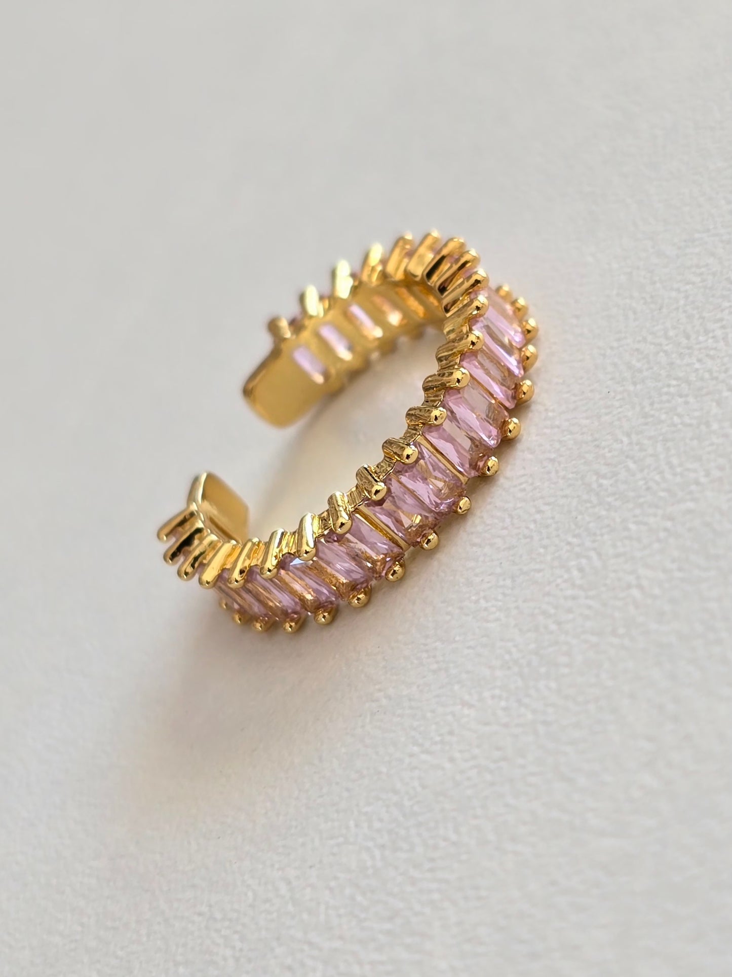 jolie bague strass rose et acier inoxydable doré