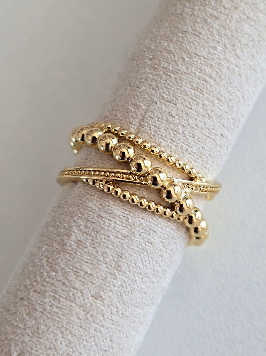 bague en acier inoxydable doré au design perlé