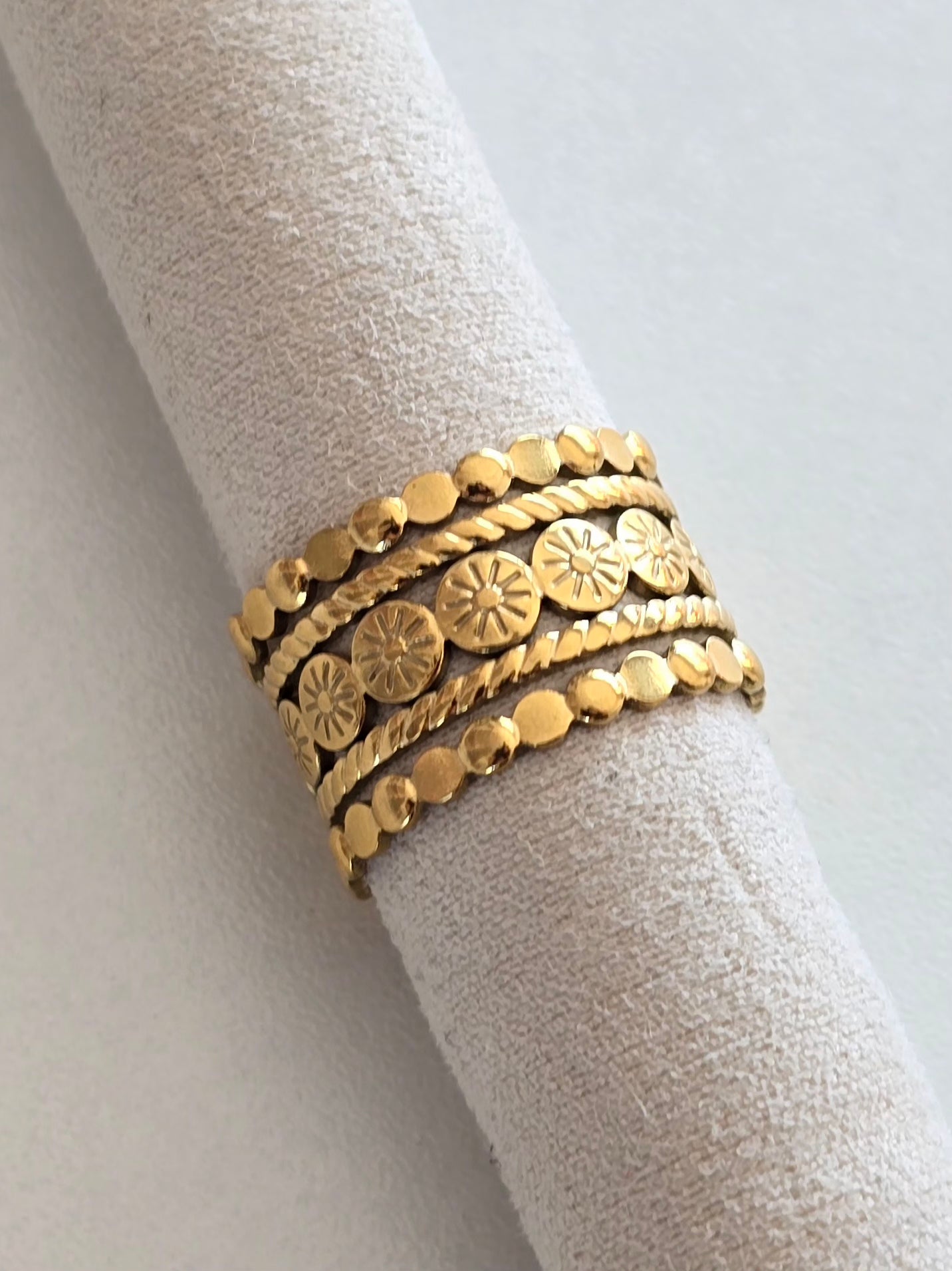 Bague Aurélia ajustable en acier inoxydable doré, style bohème chic