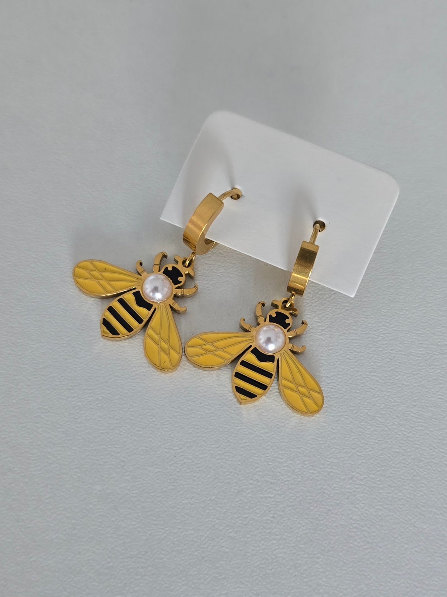 boucles d'oreilles pendantes en forme d'abeille jaune et noire dorée
