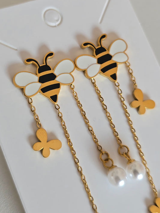 Boucles en acier inoxydable avec abeilles et chaînettes