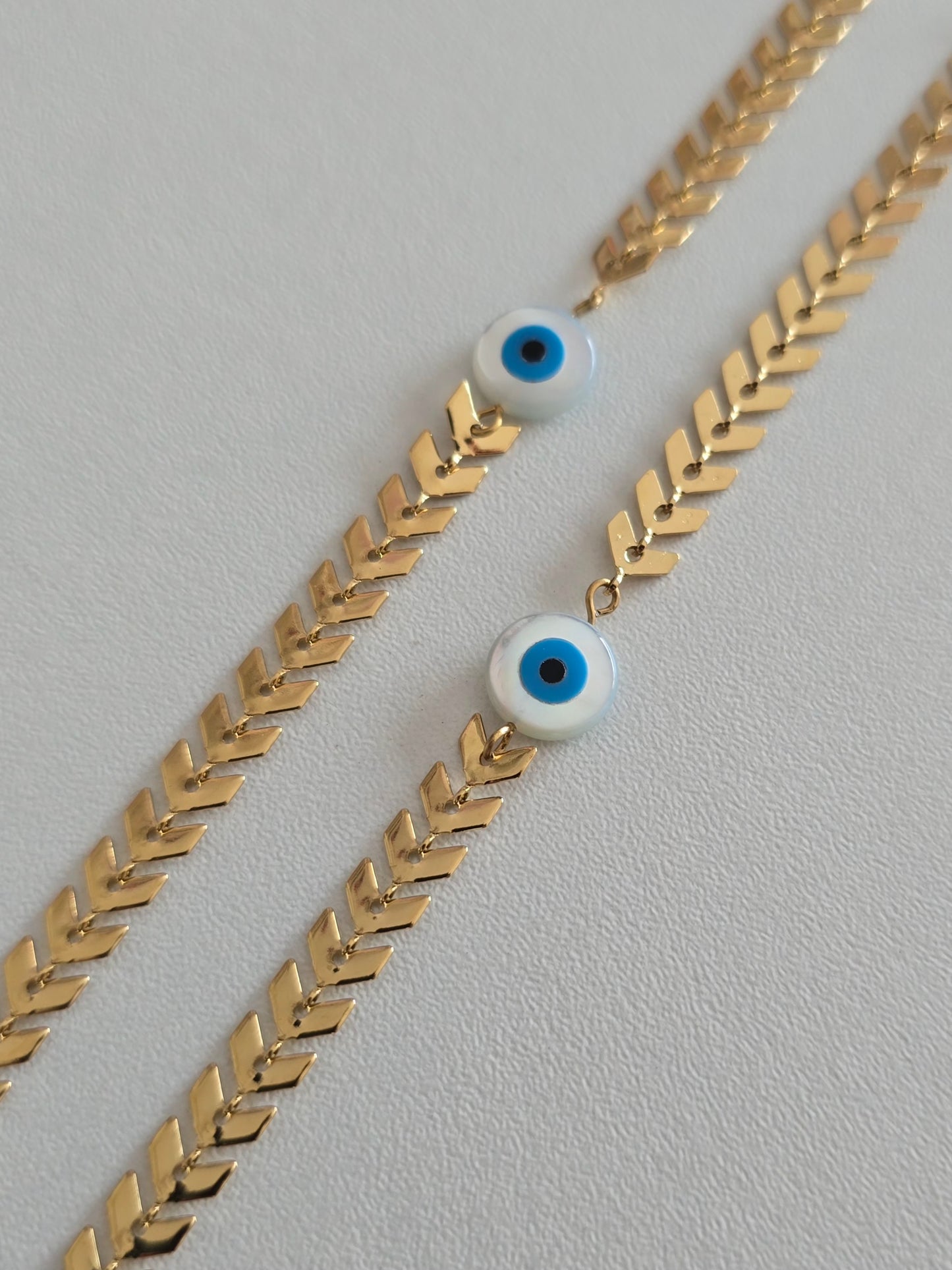bracelet doré Nazar, acier inoxydable léger et ajustable avec rallonge