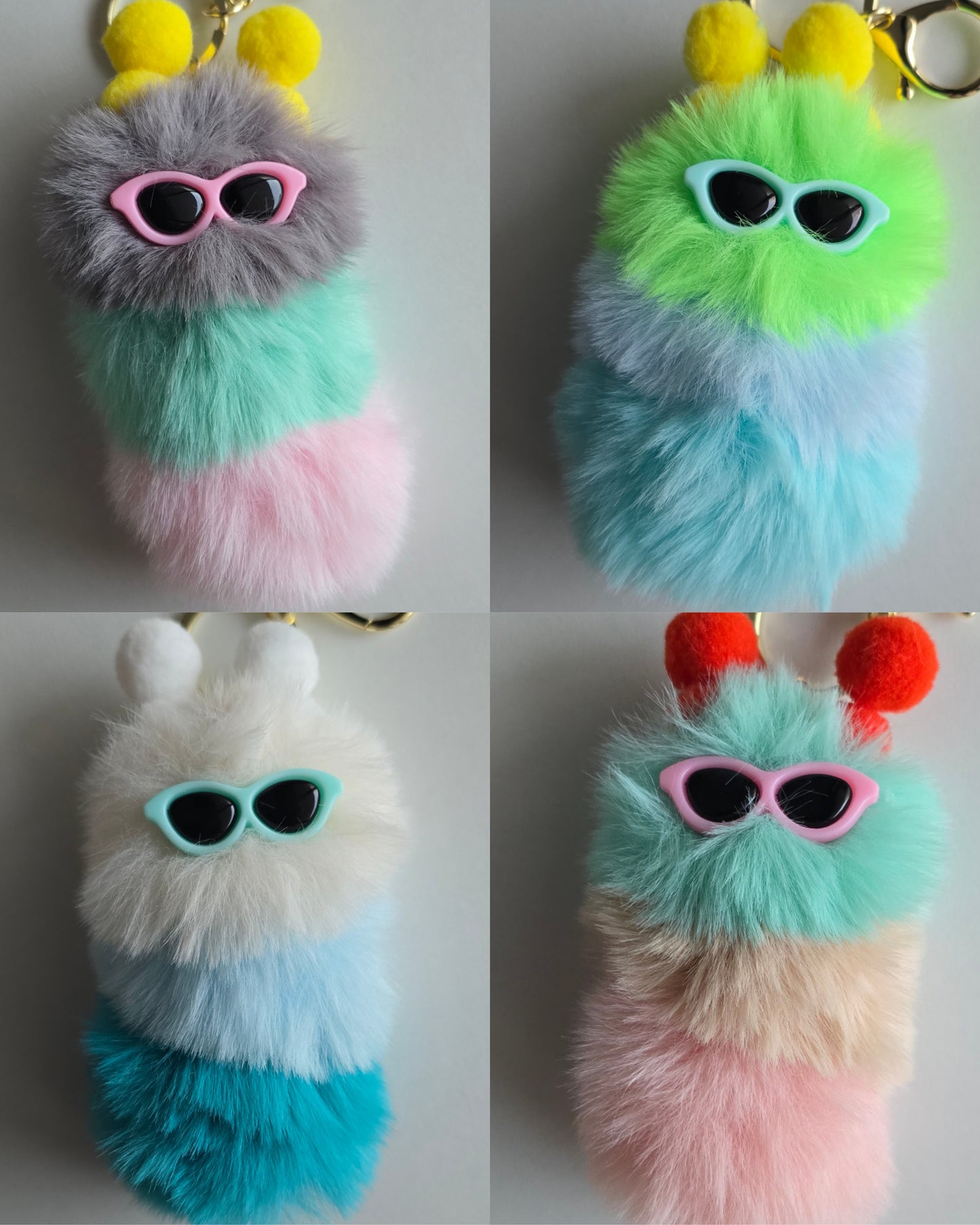 Porte-clé mini chenille pompons