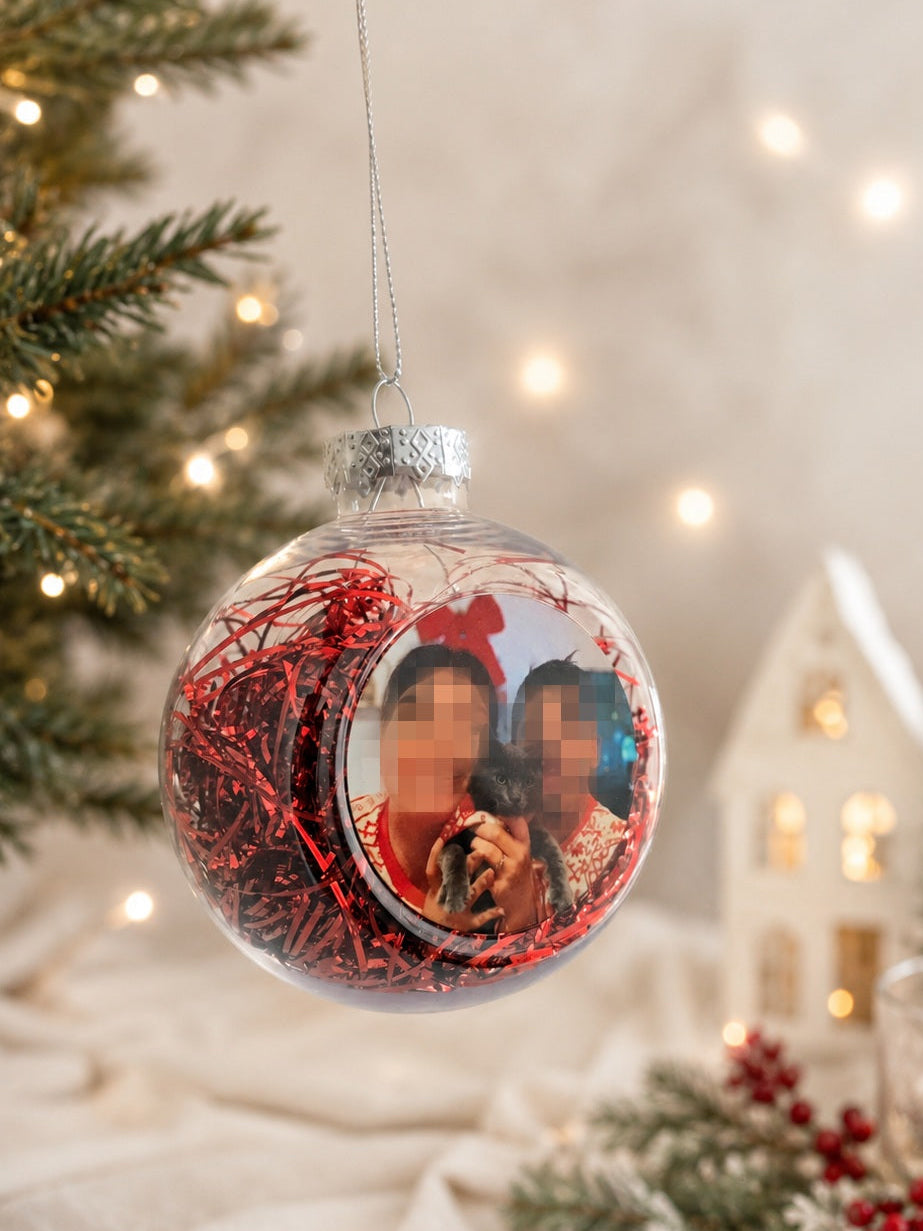 Boule de Noël avec cheveux d'ange rouge - Personnalisée avec photo