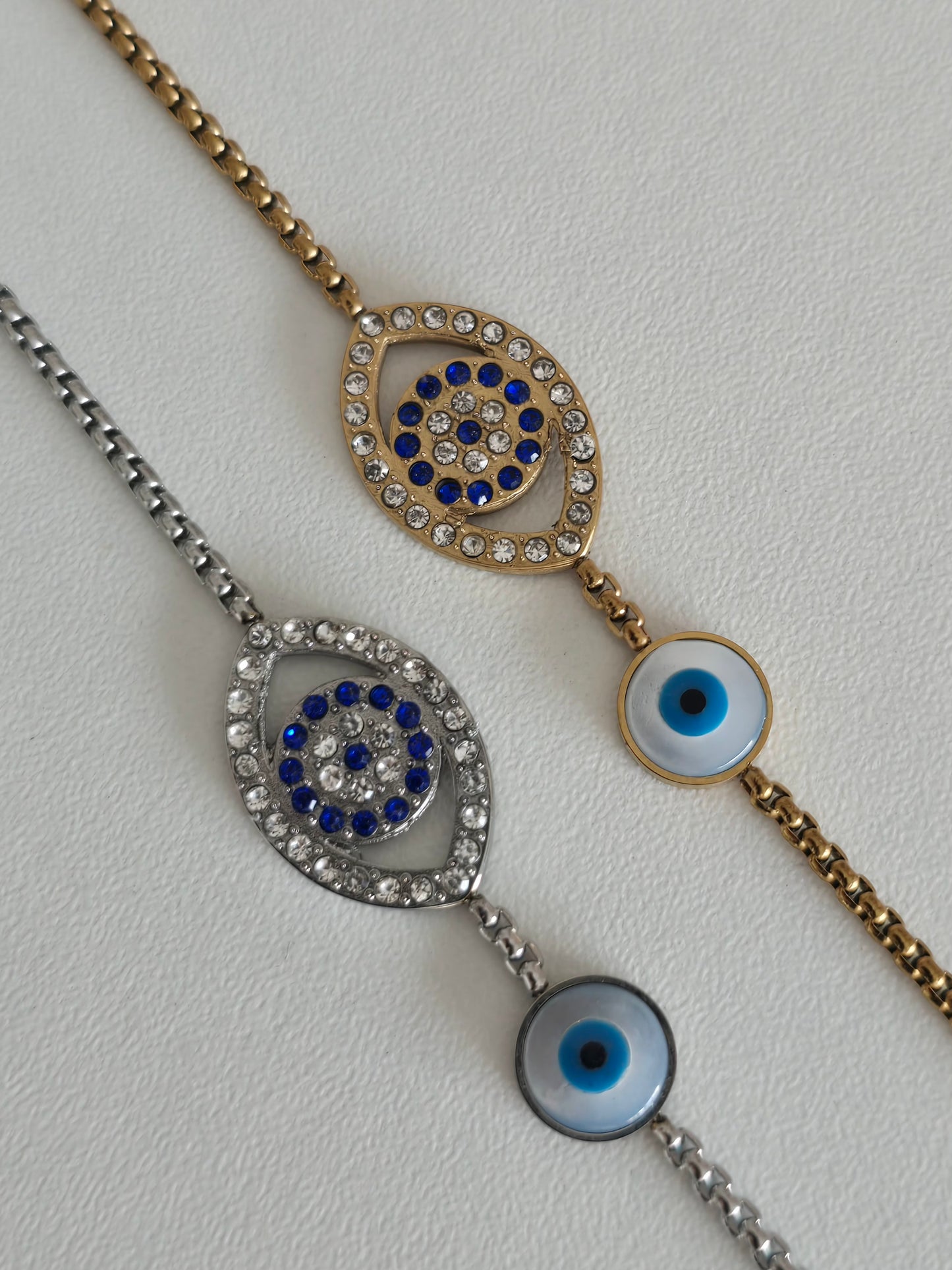 bracelet acier inoxydable oeil bleu strass