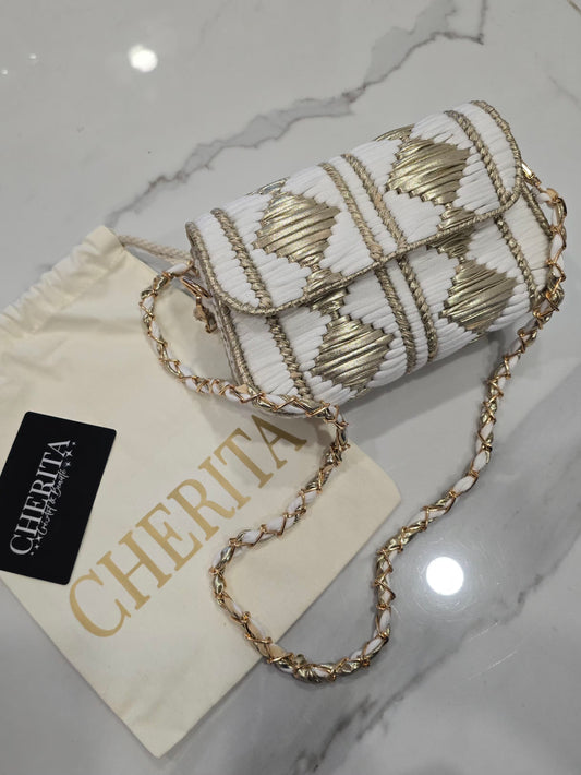 Sac artisanal blanc et doré fait main CHERITA