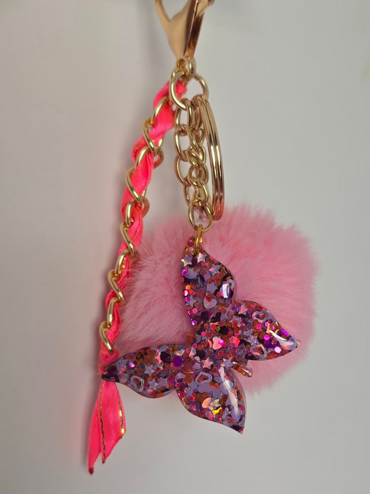 Porte-clé / Papillon rose