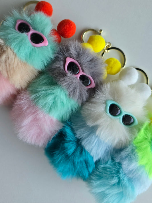 Porte-clé peluche pompons mini chenille
