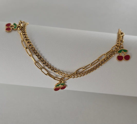 Bracelet double en acier inoxydable cerises 
