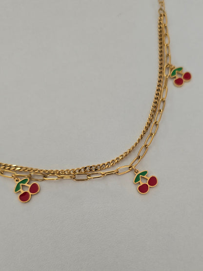Bracelet en acier inoxydable cerises charms