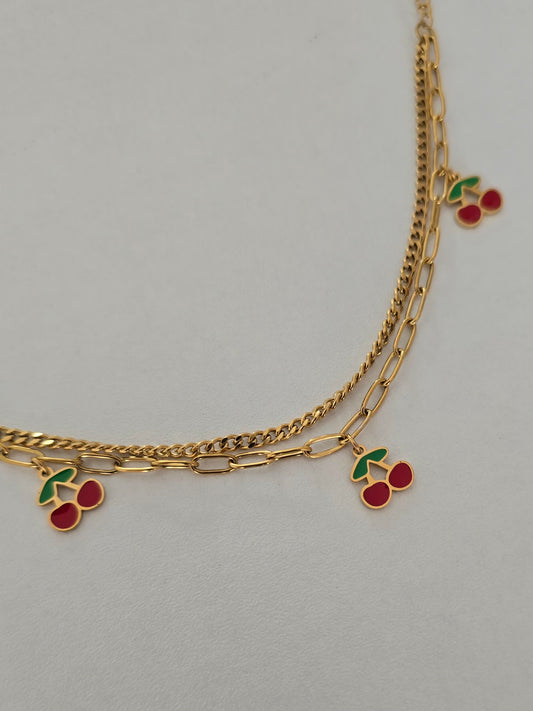 Bracelet en acier inoxydable cerises charms