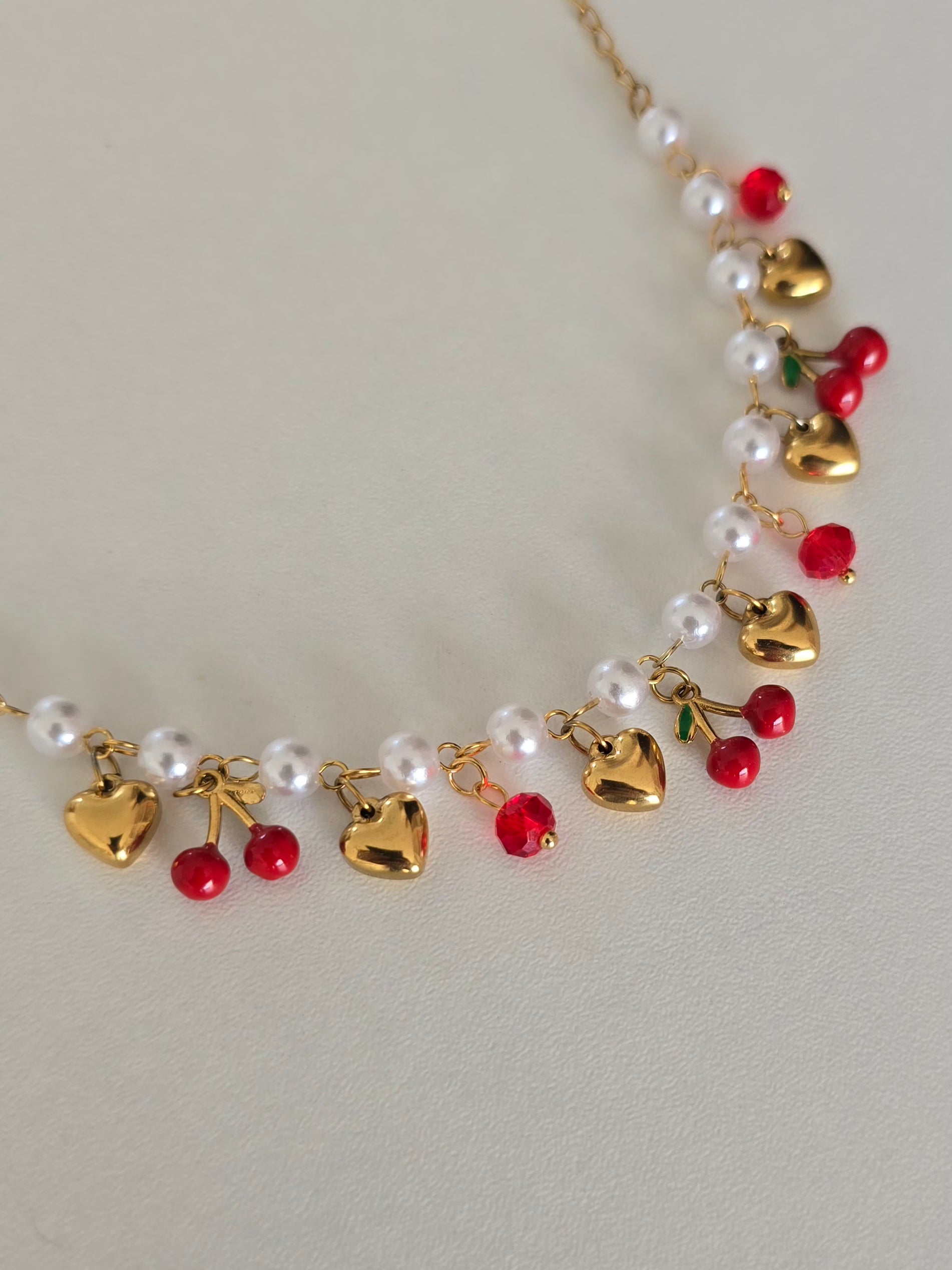 Bracelet en acier inoxydable perles blanches cerises 