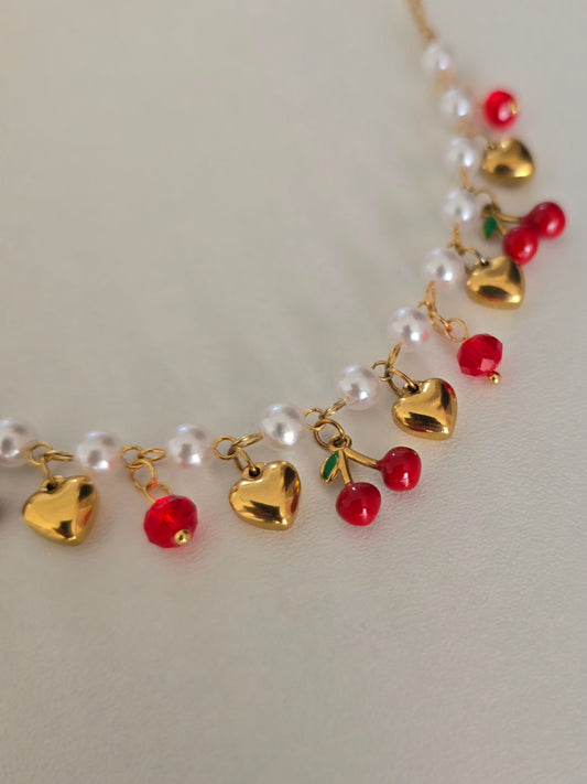 Bracelet en acier inoxydable cerises charms