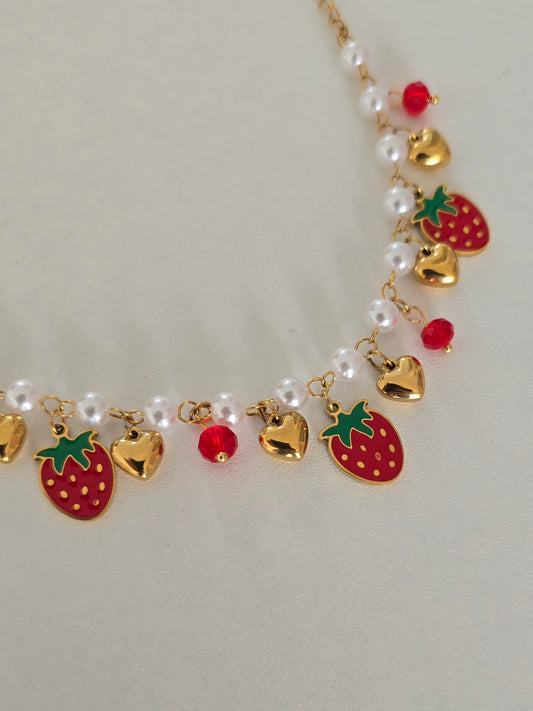 Bracelet charms fraise en acier inoxydable 