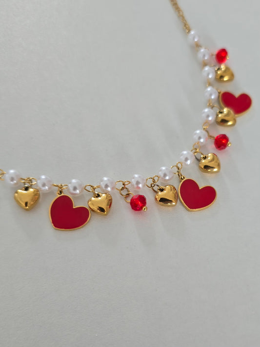 Bracelet charms cœur rouges