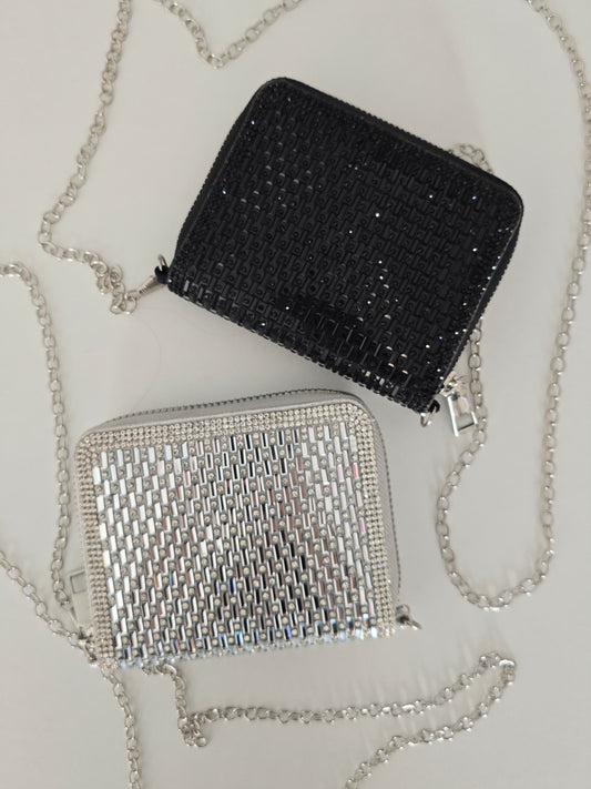 Porte-monnaie strass brillant argenté ou noir 