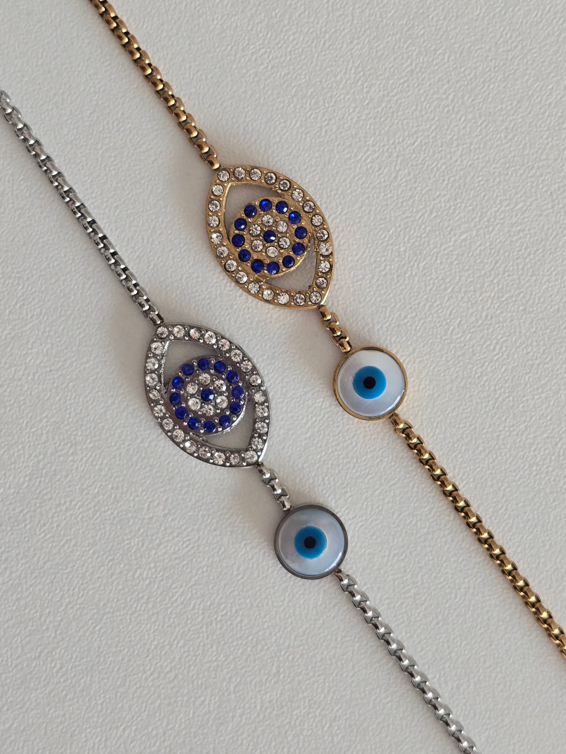 bracelet acier inoxydable oeil protecteur strass