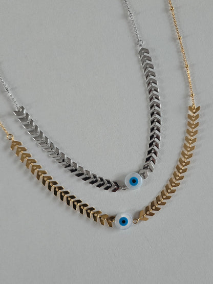 collier tendance nazar, acier inoxydable résistant, disponible en argenté ou doré