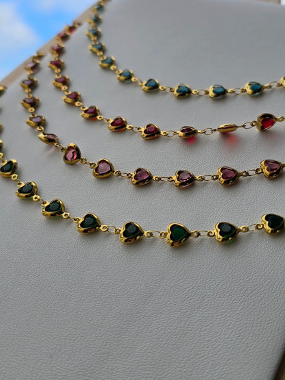 collier Amour, élégant, acier inoxydable doré avec coeurs 