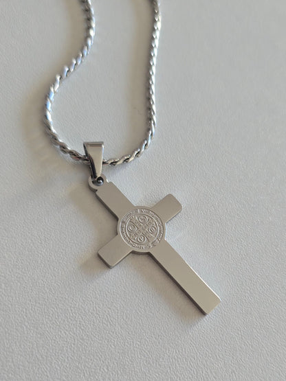 croix 4x2,5 cm en acier inoxydable avec gravure recto verso