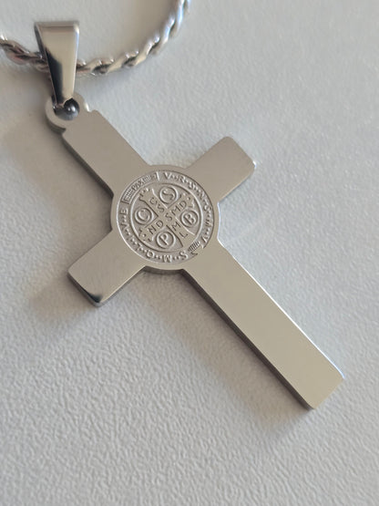 pendentif croix en acier inoxydable argenté