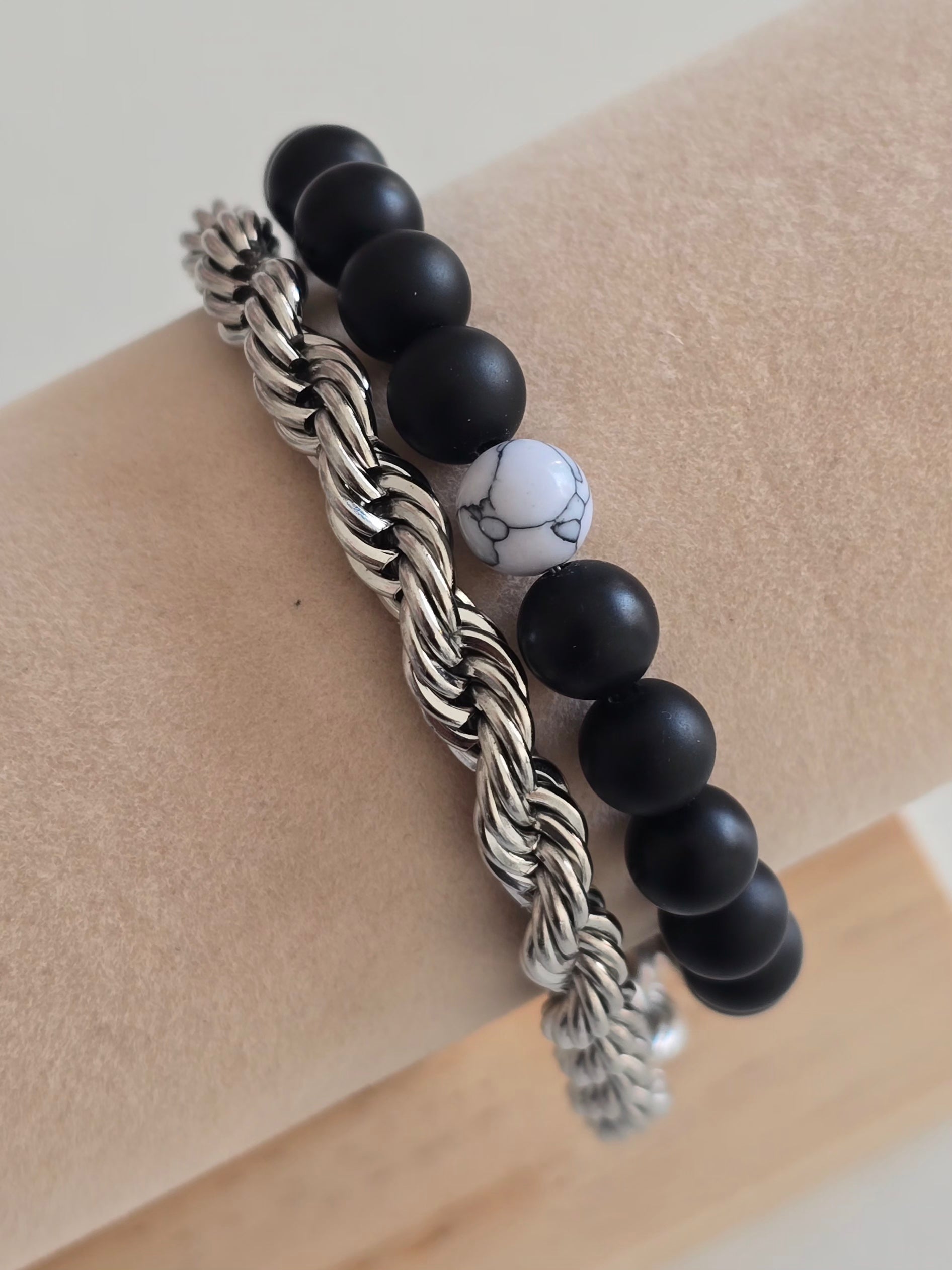 bracelet double homme style acier et perles