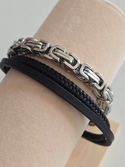 Bijou masculin Fusion avec cuir synthétique et maillons acier