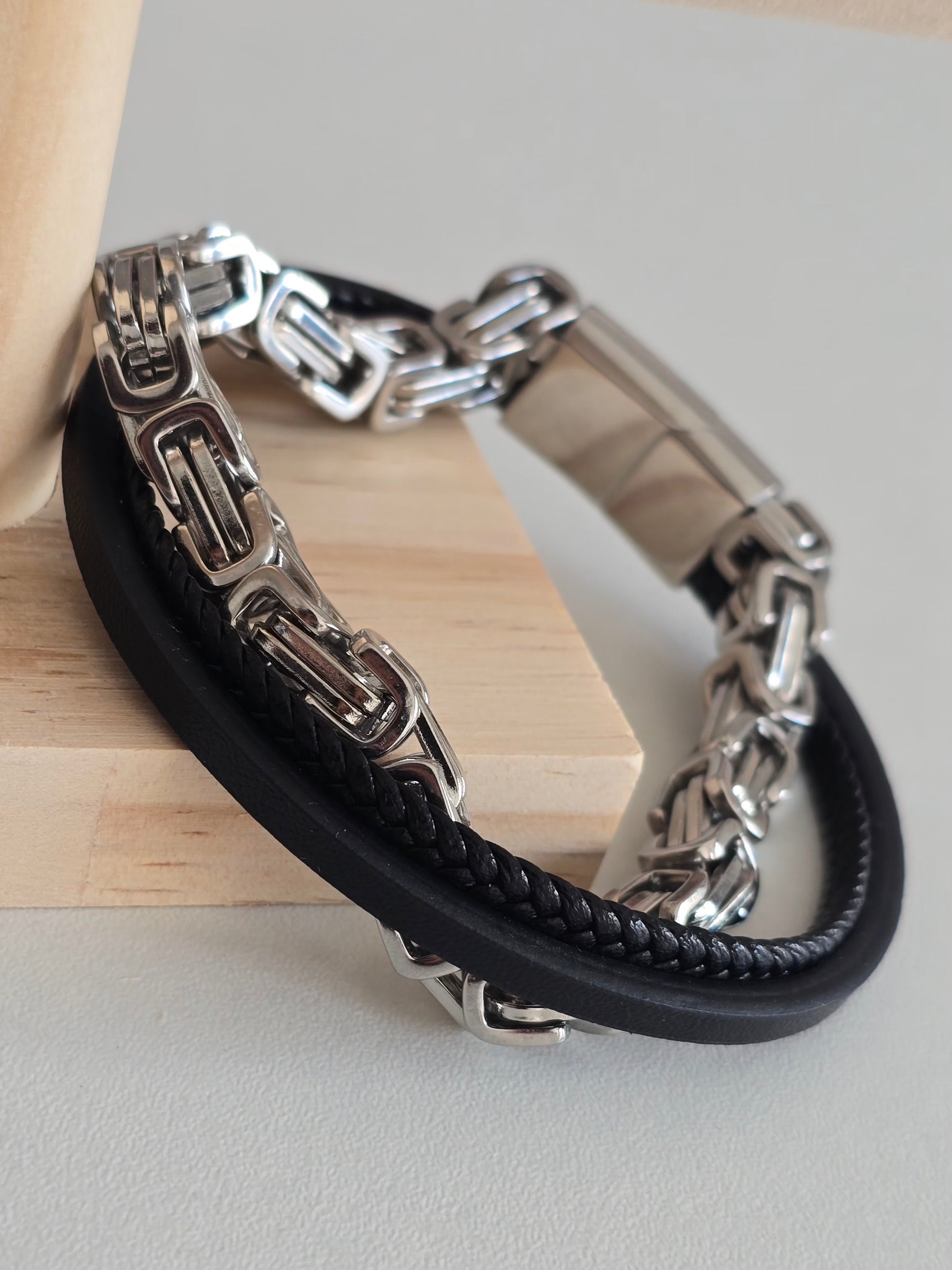 Bracelet Fusion design urbain acier inoxydable et cuir