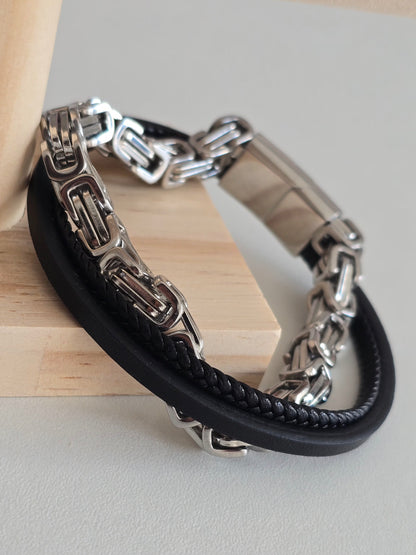 Bracelet Fusion design urbain acier inoxydable et cuir