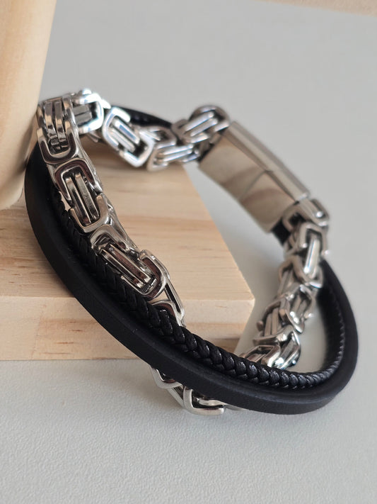Bracelet Fusion design urbain acier inoxydable et cuir