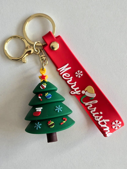 porte-clés Merry avec sapin de Noël décoré et sangle rouge Merry Christmas