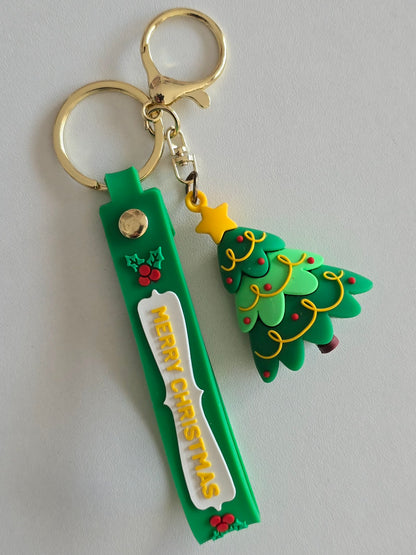 porte-clés Holly sapin de Noël avec sangle verte Merry Christmas