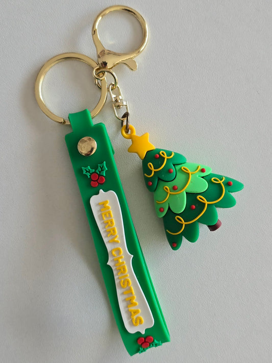 porte-clés Holly sapin de Noël avec sangle verte Merry Christmas